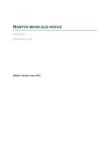 HORTUS MUSICALIS NOVUS - Dolce Sfogato