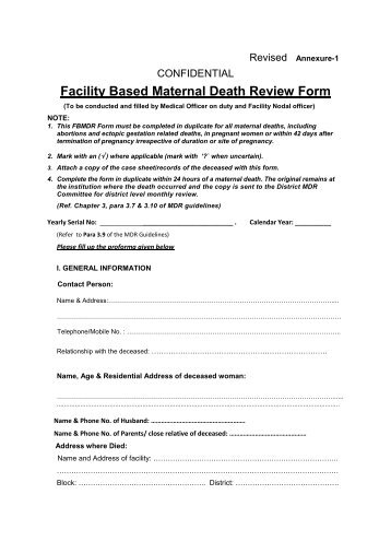 Facility Based Maternal Death Review Form
