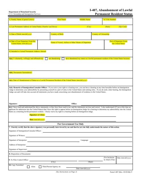 I 407 Abandonment Of Lawful Permanent Resident Status I 407 Abandonment Of Lawful Permanent Resident Status