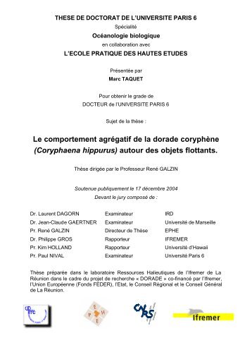 Le comportement agregatif de la dorade ... - Archimer - Ifremer