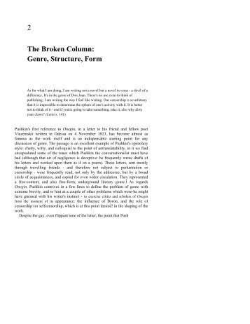 The Broken Column: Genre, Structure, Form