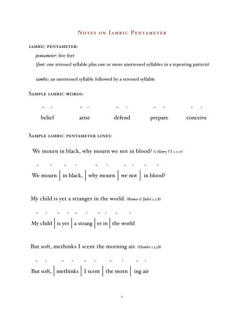 Notes on Iambic Pentameter iambic pentameter ... - Dr. Mark Womack