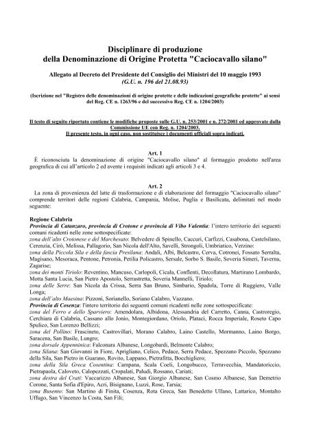 Disciplinare di produzione - Regione Campania