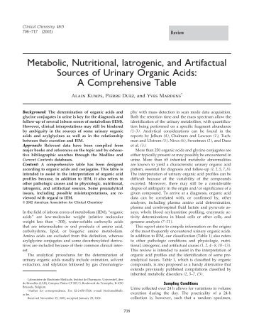 Metabolic, Nutritional, Iatrogenic, and Artifactual ... - Clinical Chemistry