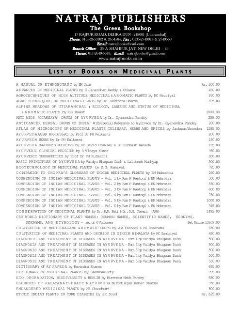 Download catalogue of medicinal plants - Natraj Publishers