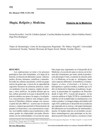 Magia, Religión y Medicina. - Revista Biomédica - Universidad ...