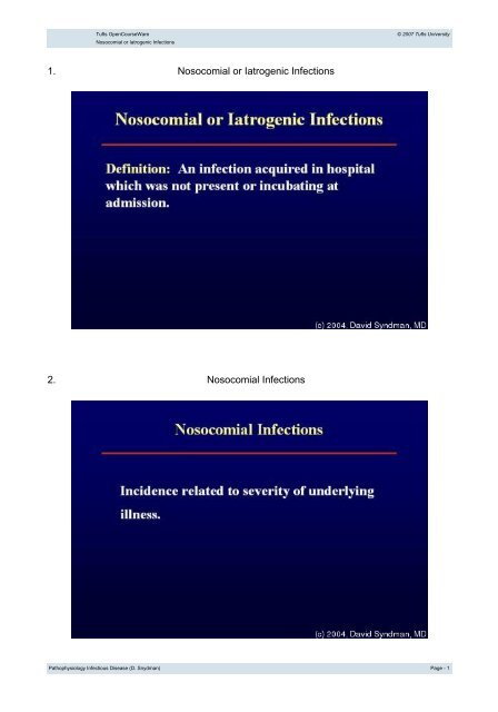 Nosocomial or Iatrogenic Infections - Tufts OpenCourseWare - Tufts ...
