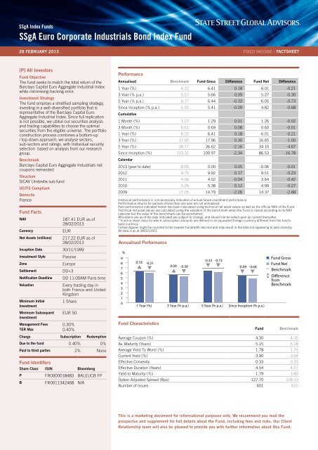 Fact Sheet Ssga Euro Corporate Industrials Bond Index Fund