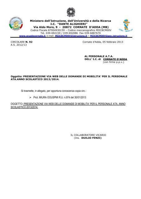 Si Trasmette In Allegato Per Opportuna Scuolecornateit