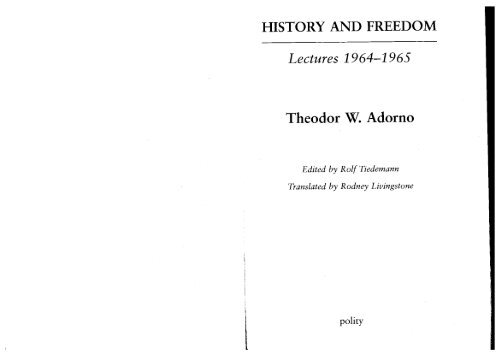 Adorno - History & Freedom lectures - 1-4.pdf - Townsend ...