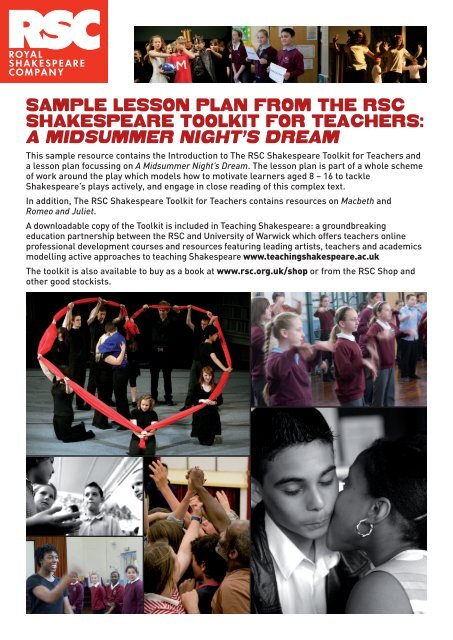 Sample leSSon plan from The rSC ShakeSpeare ToolkiT - Teaching ...