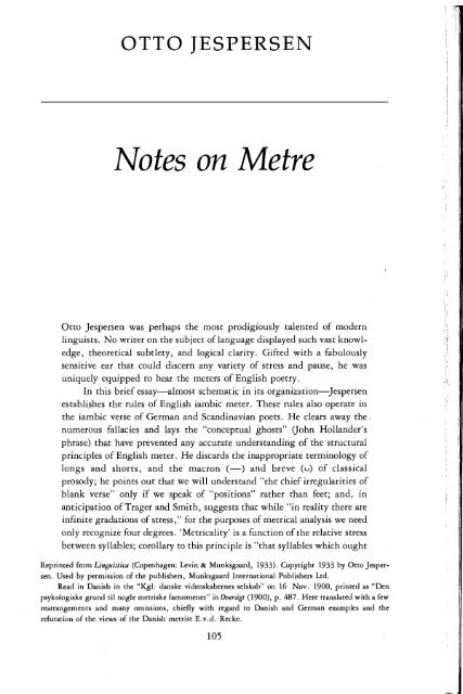 OTTO JESPERSEN Notes on Metre - UMR 7023