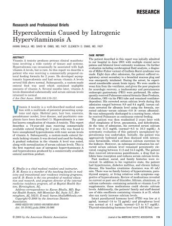 Hypercalcemia Caused by Iatrogenic Hypervitaminosis A