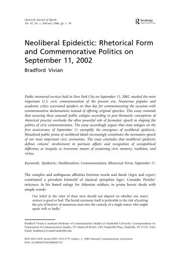 Neoliberal Epideictic: Rhetorical Form and Commemorative Politics on