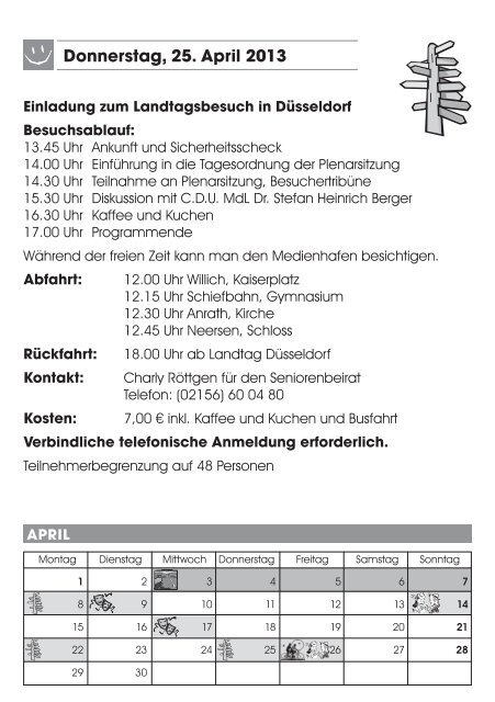 Veranstaltungskalender 1. Halbjahr 2013 - Stadt Willich