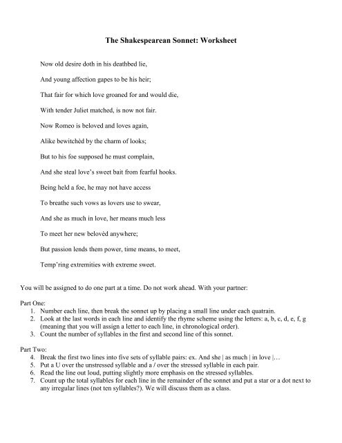 how to write a sonnet worksheet