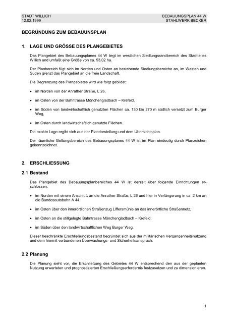 nicht barrierefrei:Begründung (107 KB), PDF-Datei - Stadt Willich