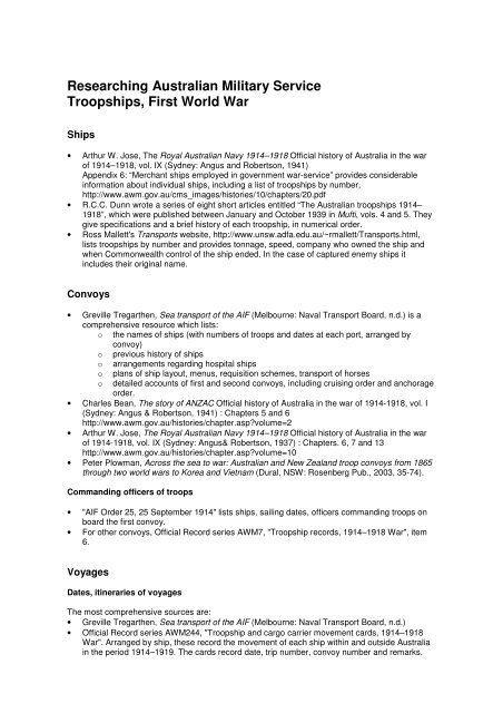 Researching Australian Military Service Troopships, First World War