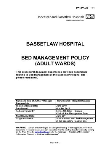 bassetlaw hospital bed management policy - Doncaster and ...