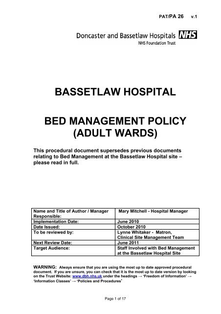 bassetlaw hospital bed management policy - Doncaster and ...