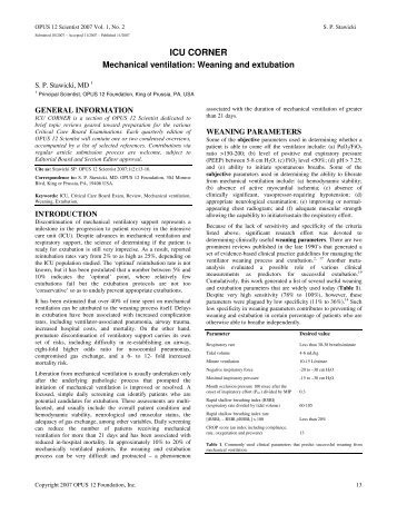 ICU CORNER: Mechanical ventilation: Weaning and extubation