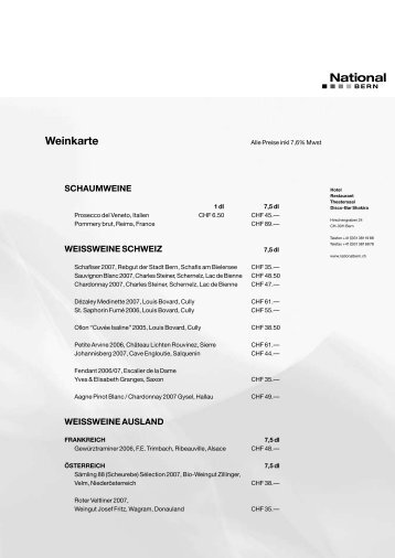 Weinkarte - National Bern