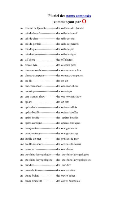 Pluriel Des Noms Composes Commencant Par O Gilles Joyeux Pluriel Des Noms Composes Commencant Par O Gilles Joyeux