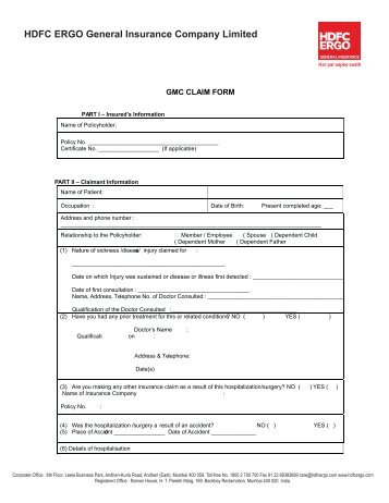 Group Medical Claim Form - HDFC ERGO General Insurance