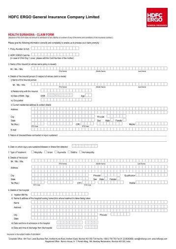 Health Suraksha claim Form - HDFC ERGO General Insurance