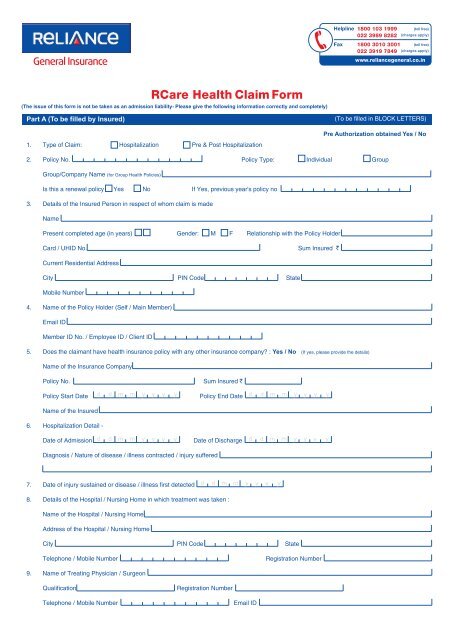 Download Claim Form - Reliance General Insurance
