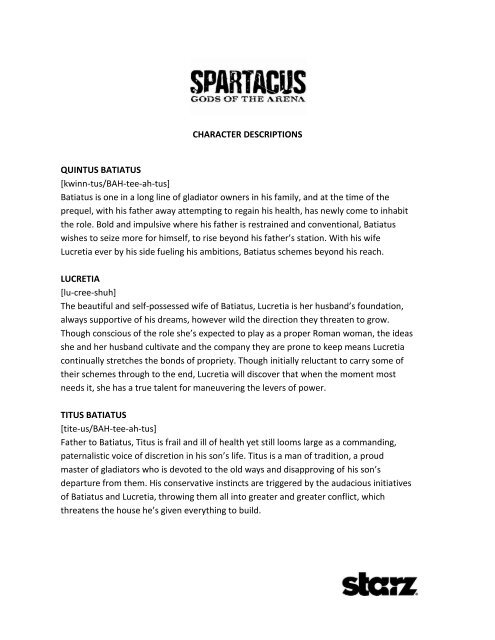 CHARACTER DESCRIPTIONS QUINTUS BATIATUS [kwinn ... - Starz