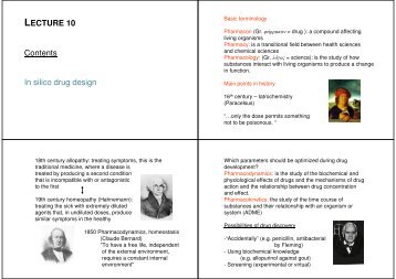 LECTURE 10 Contents In silico drug design