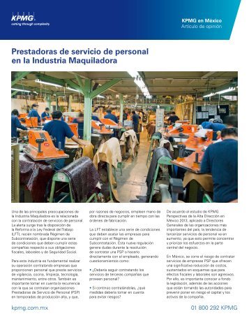 Prestadoras de servicio de personal en la Industria Maquiladora