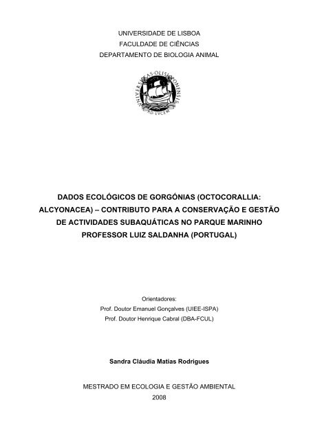 DADOS ECOLÓGICOS DE GORGÓNIAS (OCTOCORALLIA ... - CPAS