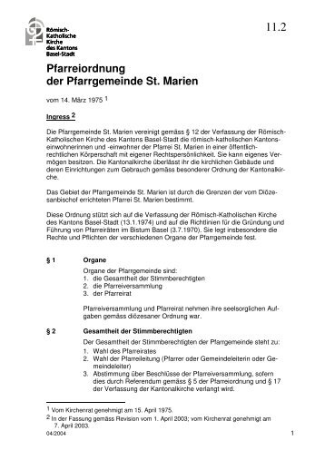 Pfarreiordnung der Pfarrgemeinde St. Marien - RKK Basel-Stadt