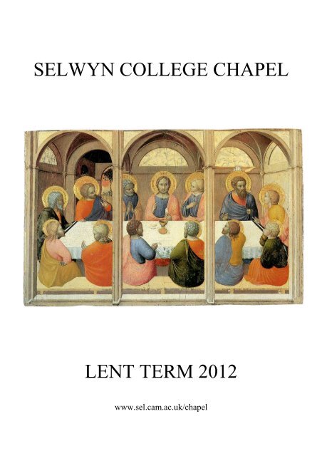 Chapel Card - Lent Term 2012 final as sent - Selwyn College