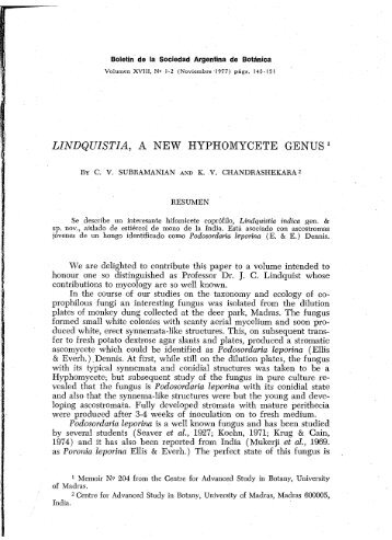 LINDQUISTIA, A NEW HYPHOMYCETE GENUS1 - ASCOfrance