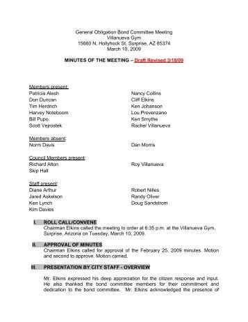 General Obligation Bond Committee Meeting 3-10-09 - City of Surprise