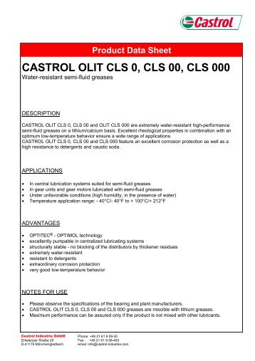 castrol olit cls 0, cls 00, cls 000 - simalube