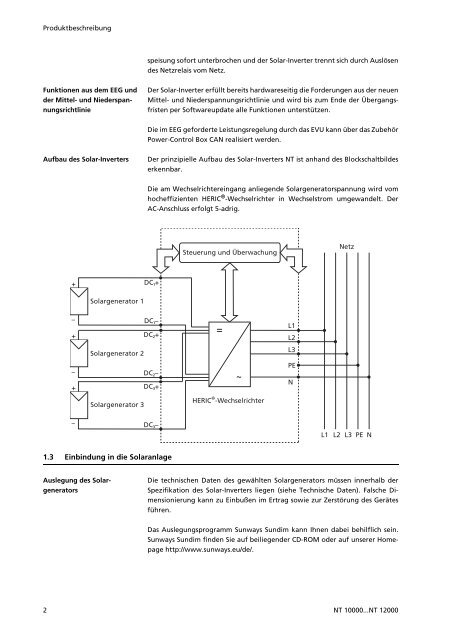 Manuals Sunways Solar-Inverter NT 10000...NT 12000 deutsch