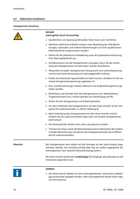 Manuals Sunways Solar-Inverter NT 10000...NT 12000 deutsch