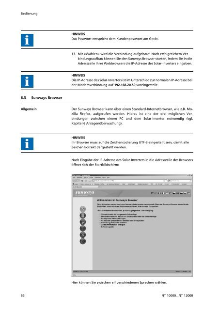 Manuals Sunways Solar-Inverter NT 10000...NT 12000 deutsch