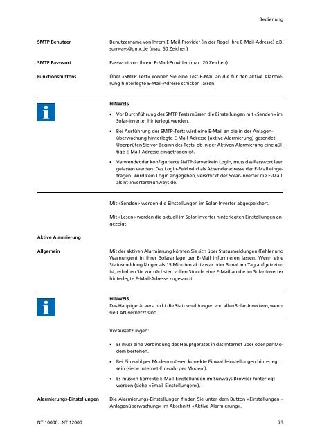 Manuals Sunways Solar-Inverter NT 10000...NT 12000 deutsch