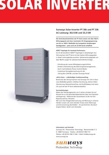 Sunways Solar-Inverter PT 30k und PT 33k Ac-Leistung: 30 kw ...