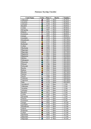 PokÃŠmon: Skyridge Checklist Card Name Color Poke # Rarity ...