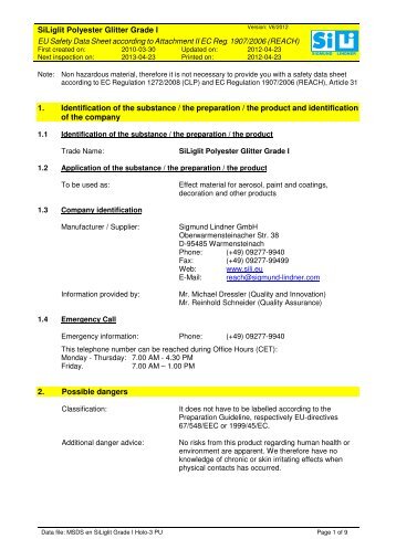 MSDS en SiLiglit Grade I Holo-3 PU - Sigmund Lindner GmbH