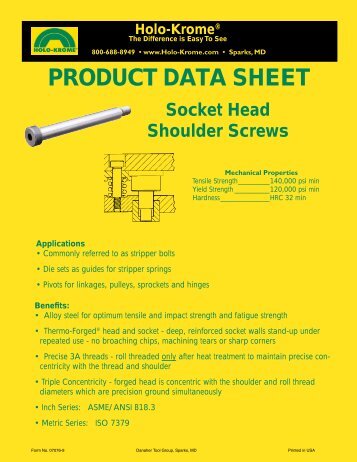 Socket Shoulder Bolts Data Sheet - Holo-Krome