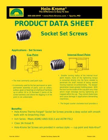 Set Screw Data Sheet - Holo-Krome