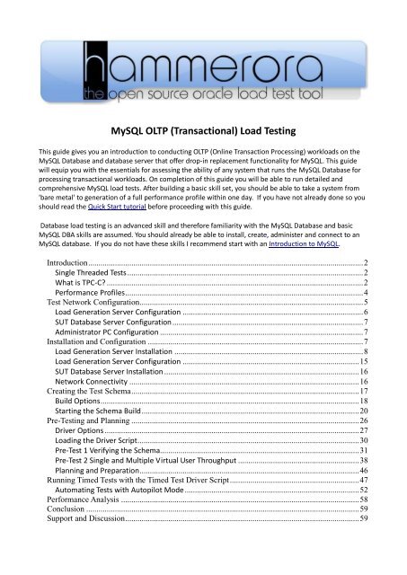 MySQL OLTP (Transactional) - Hammerora - SourceForge