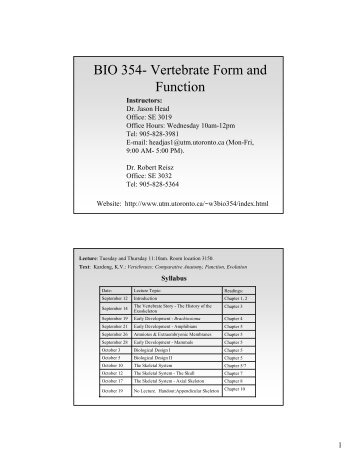 BIO 354- Vertebrate Form and Function